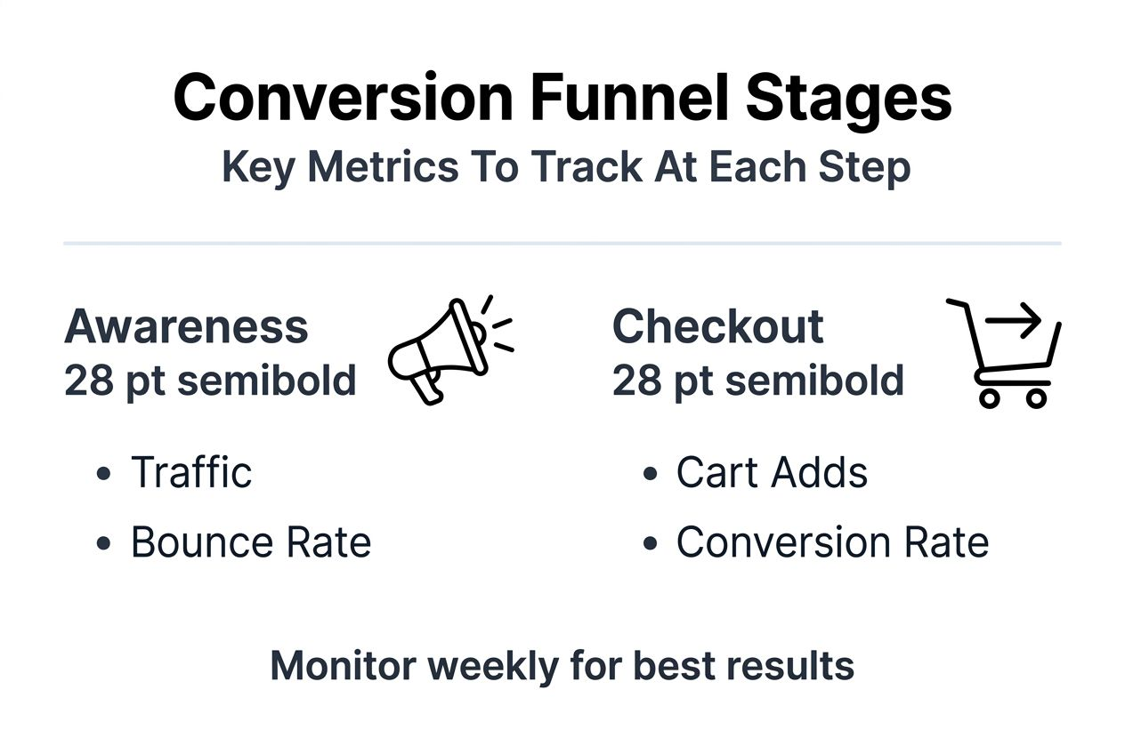 Infographic mapping conversion funnel key metrics