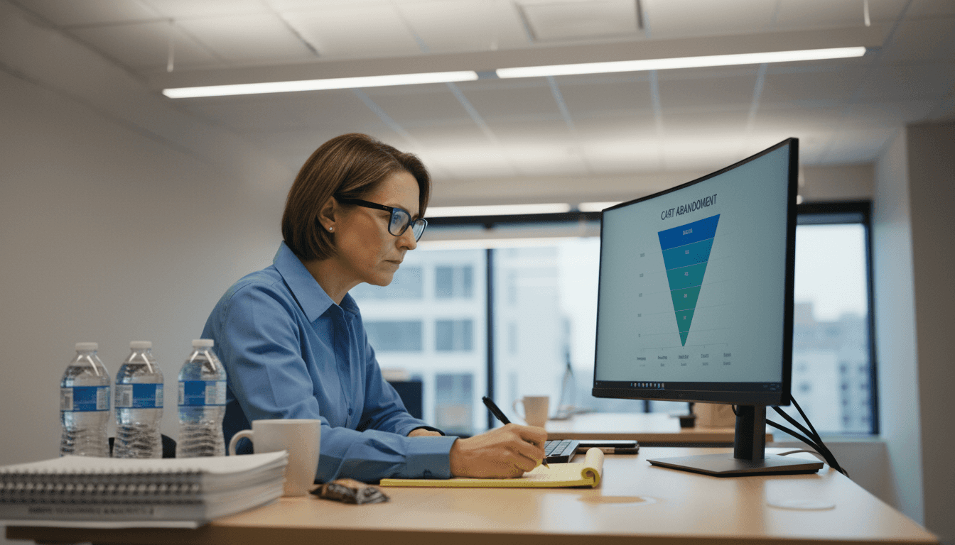 Analyst tracking ecommerce cart abandonment metrics