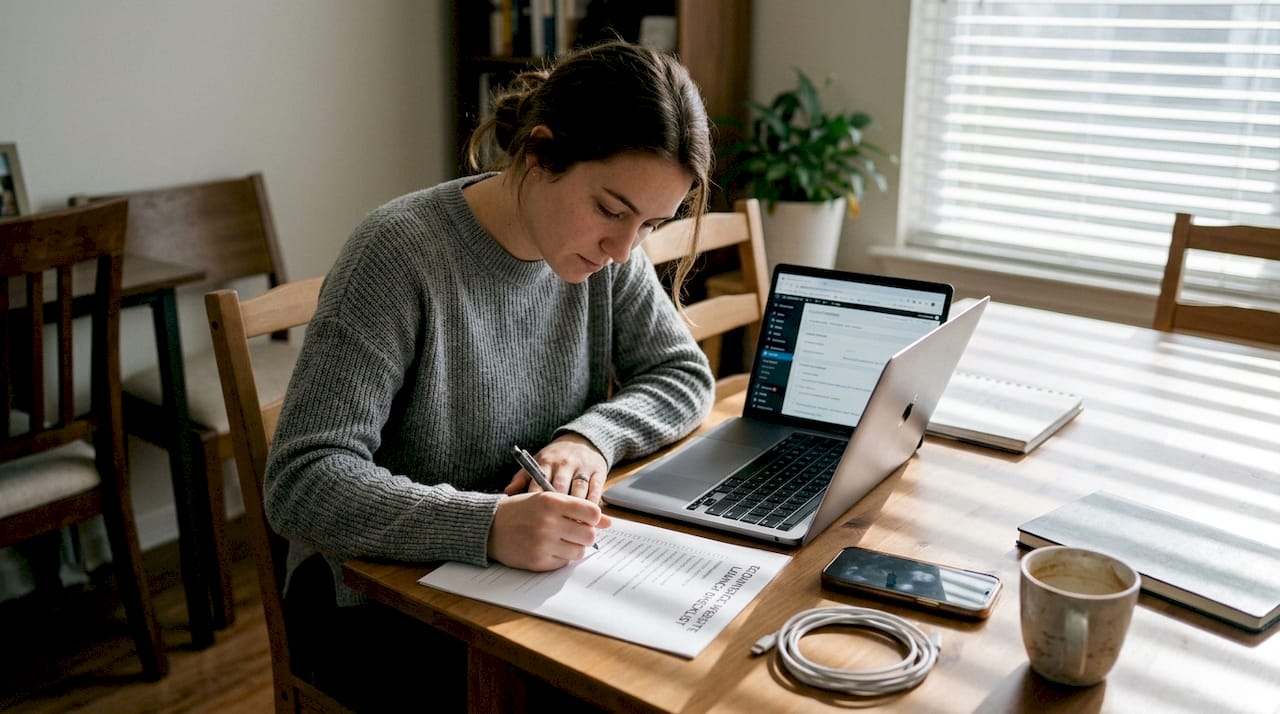 Woman completing ecommerce technical checklist