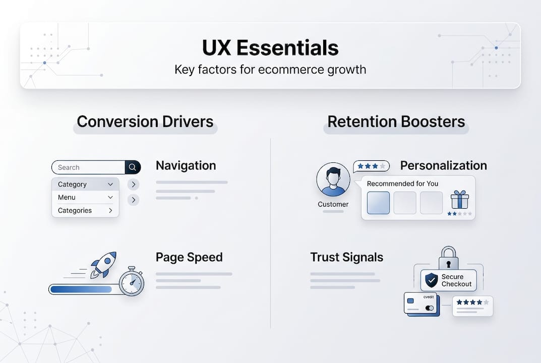 Infographic on UX conversion and retention factors