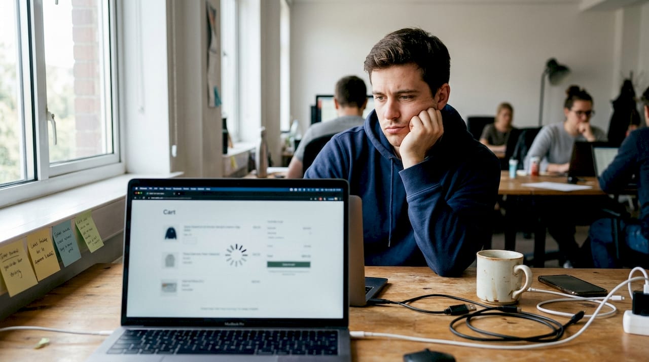 Man waiting for slow ecommerce checkout page