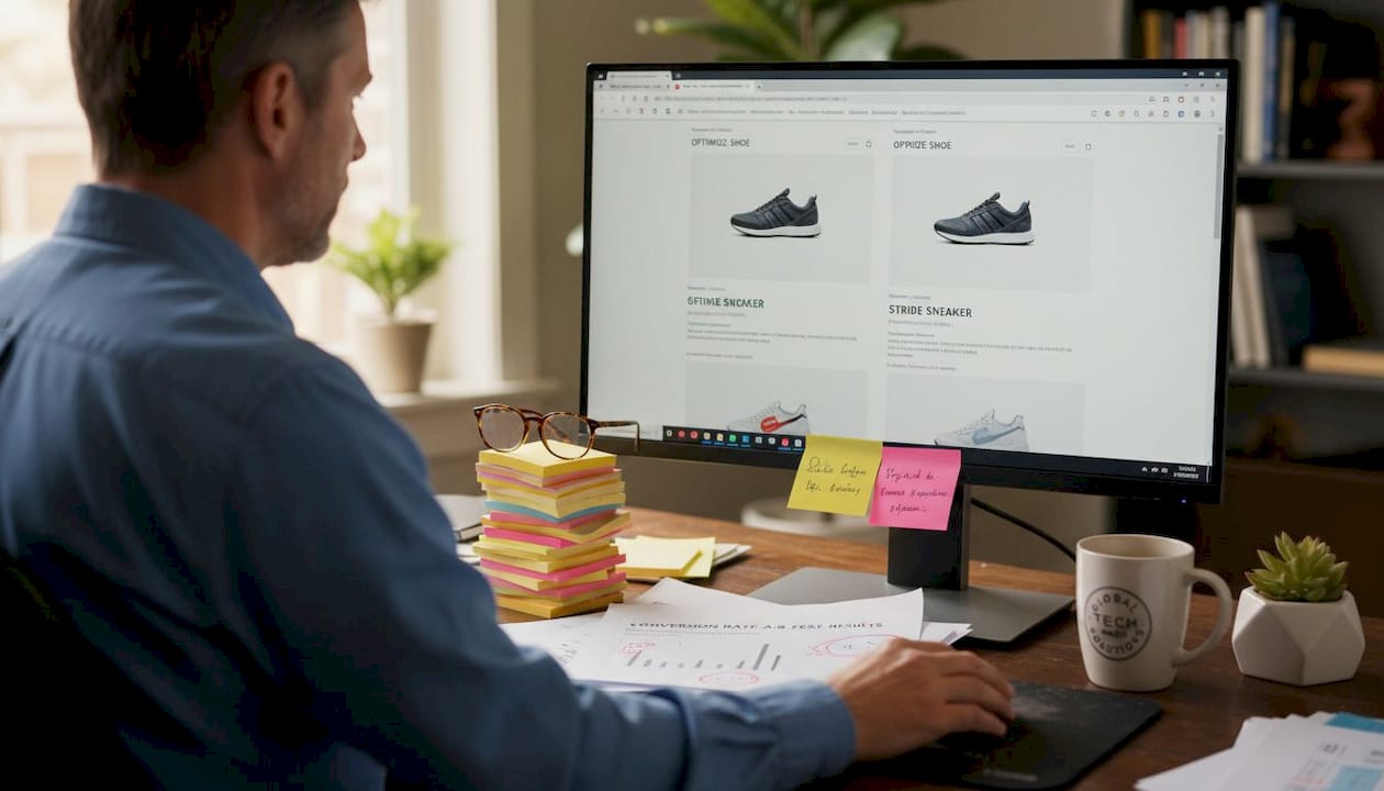 Man running ecommerce A/B test at desk