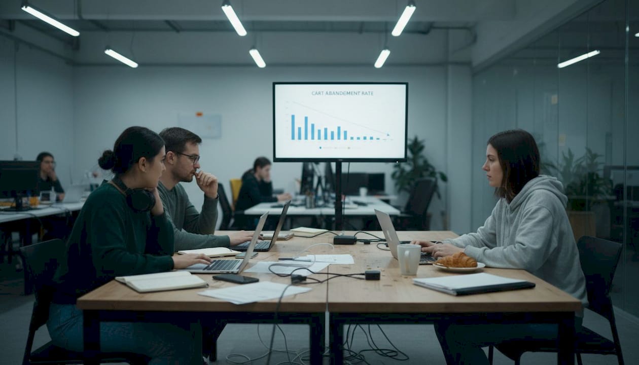 Office team reviewing ecommerce cart data