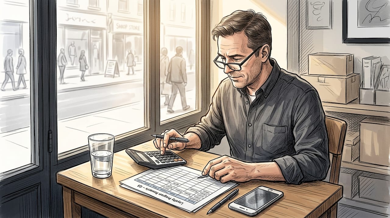 Store owner calculating loyalty program costs
