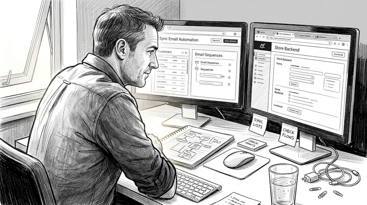 Man setting up email marketing at desk