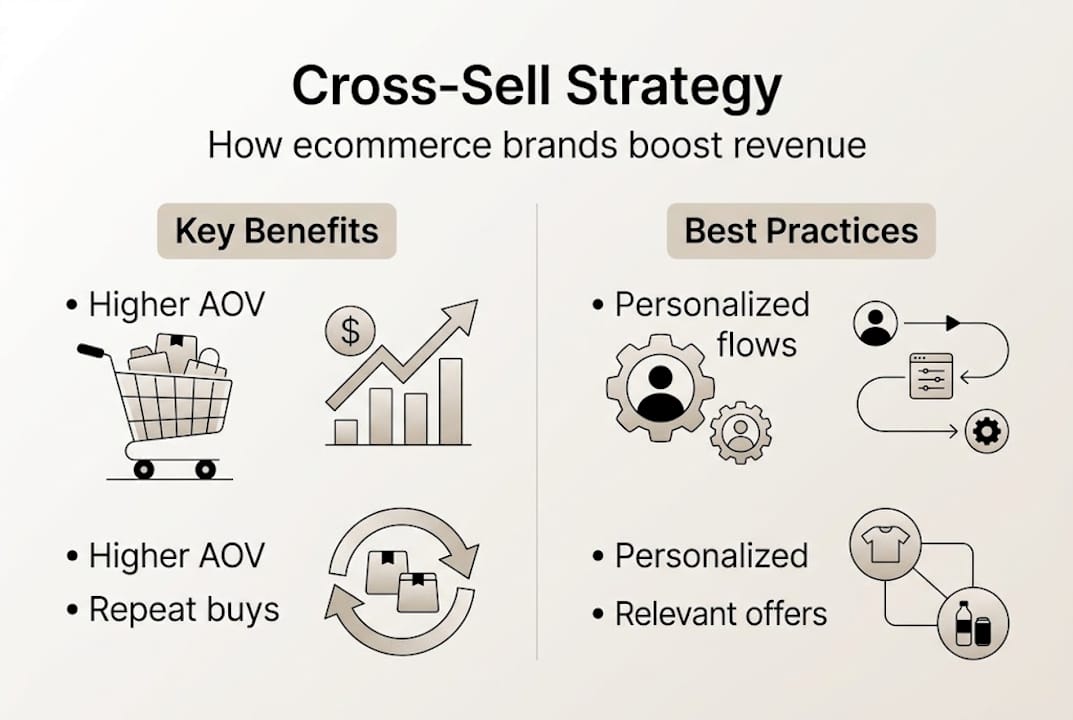 Infographic showing cross-sell strategy benefits and practices