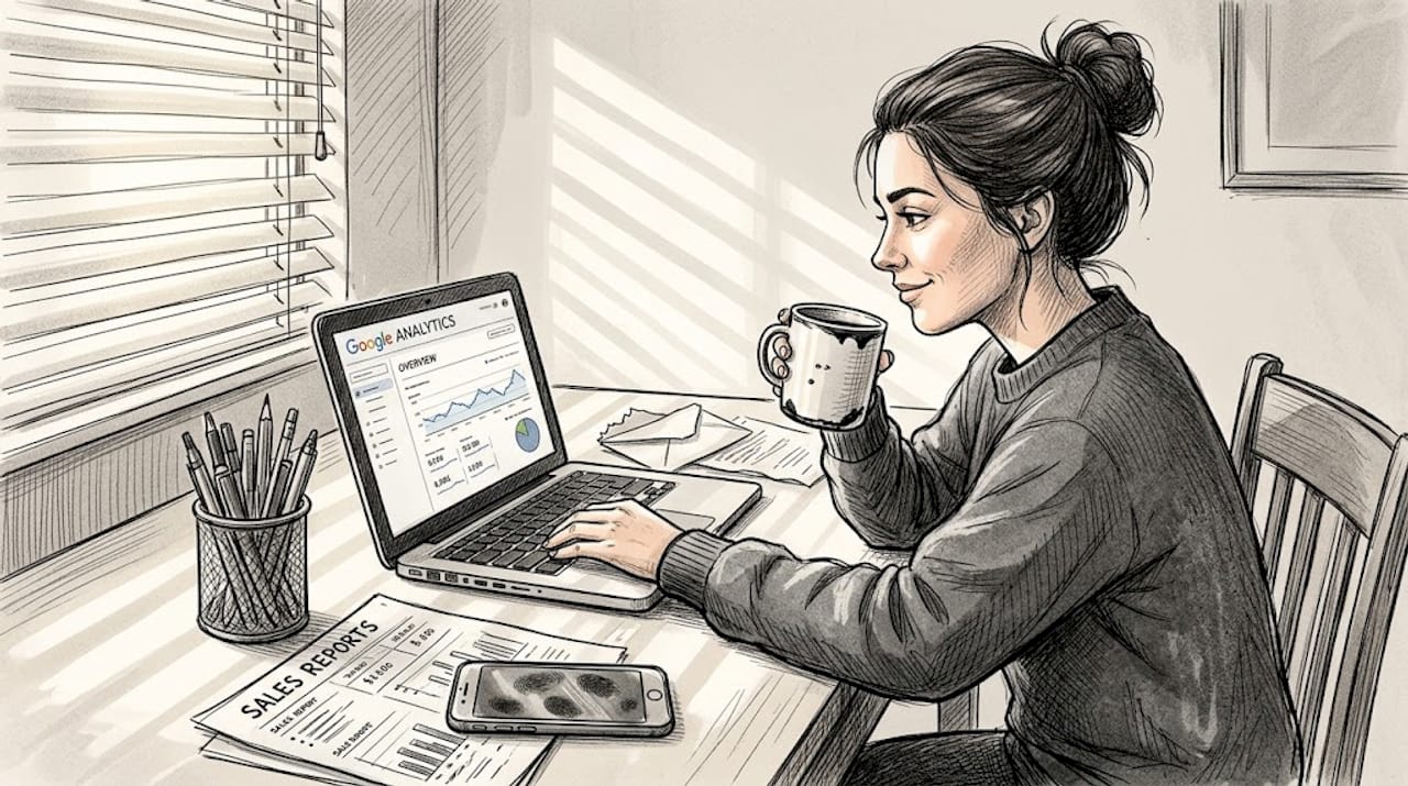 Small business owner reviewing online analytics