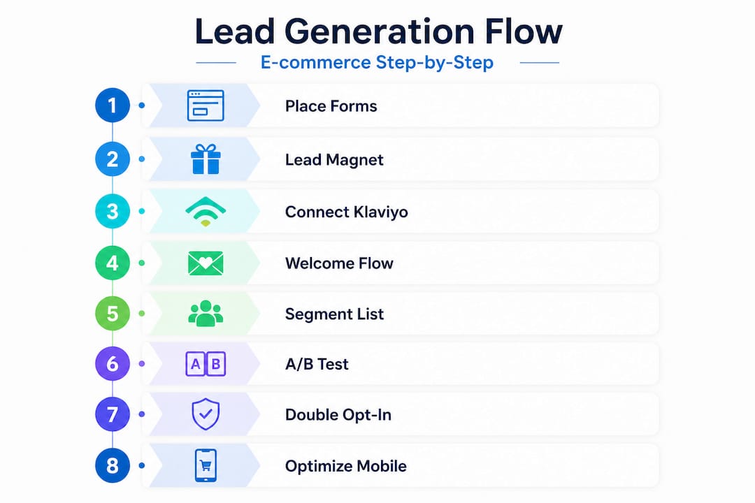 Infographic of eight lead generation process steps