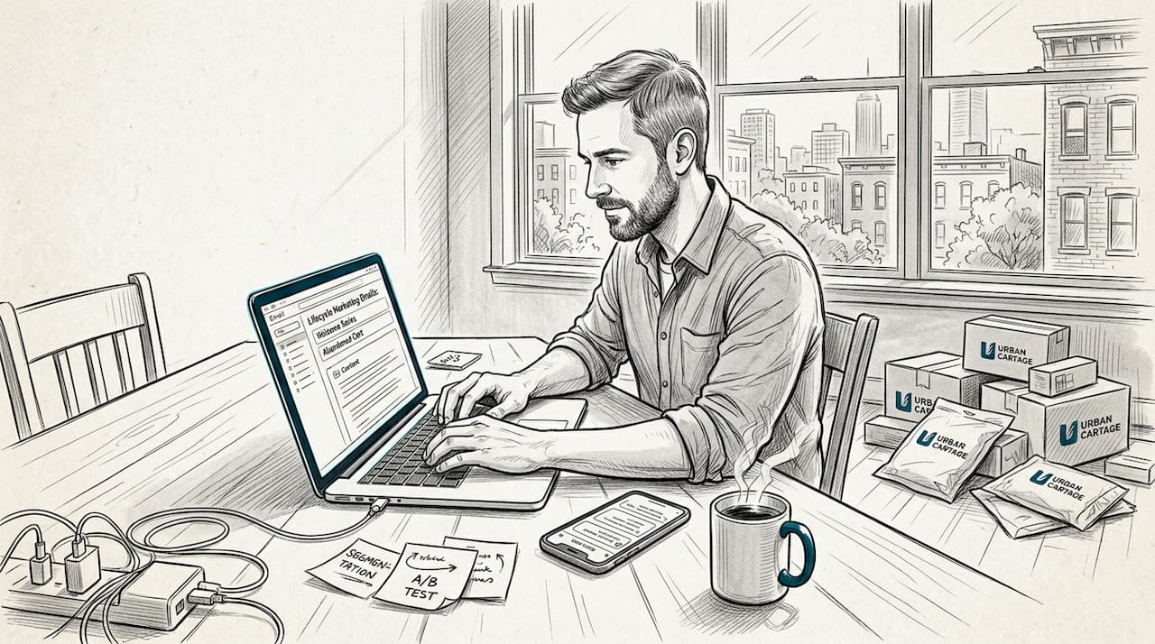 Ecommerce marketer writing lifecycle campaign email