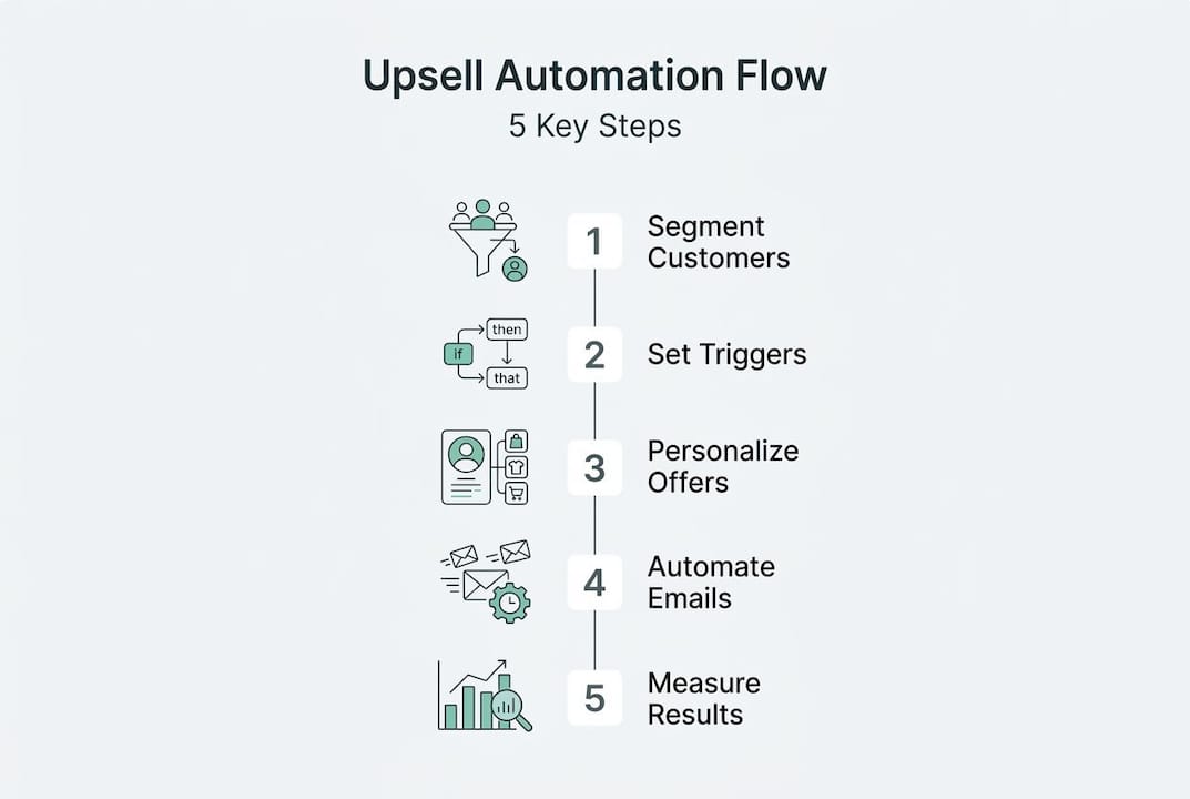 Infographic showing 5 steps of upsell automation flow
