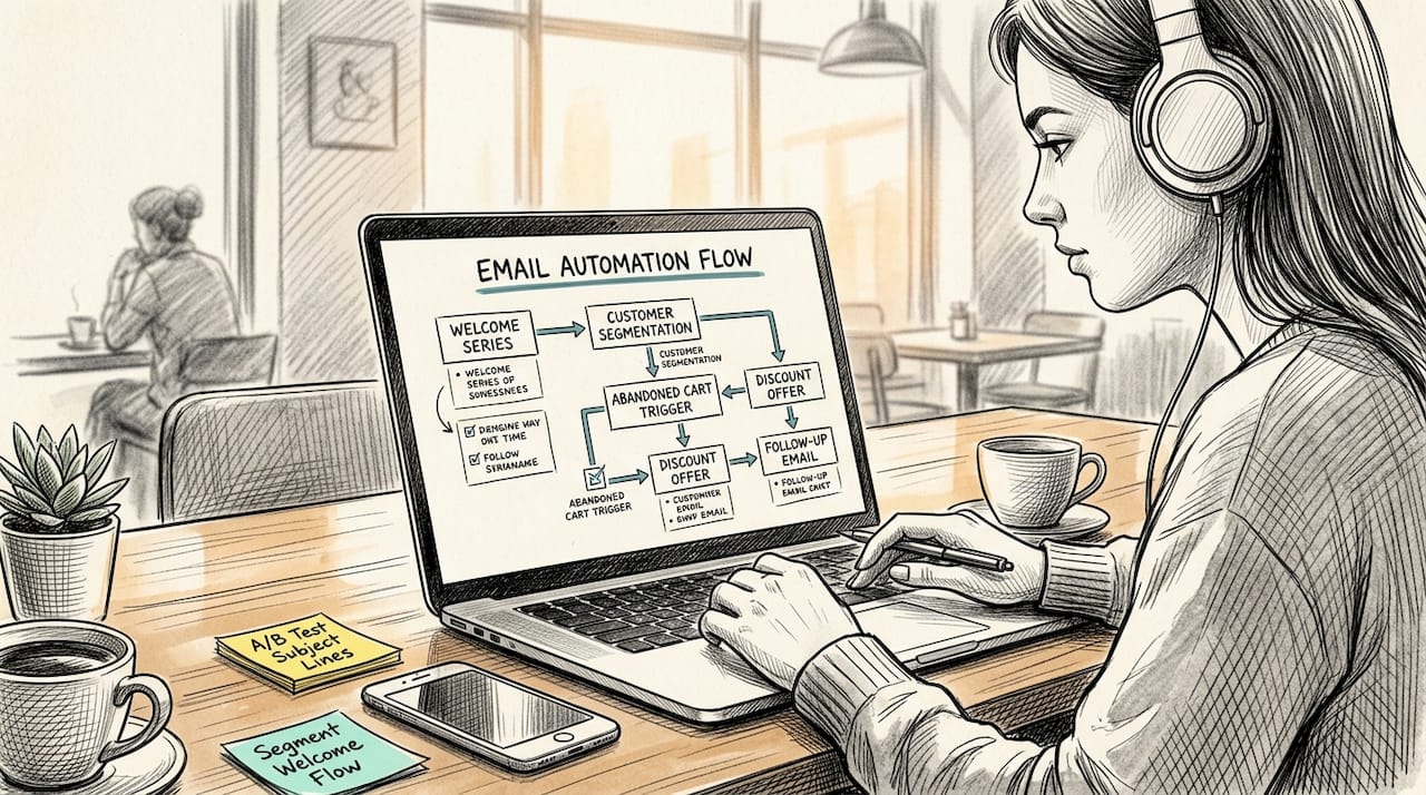 Ecommerce worker reviewing automated email flows