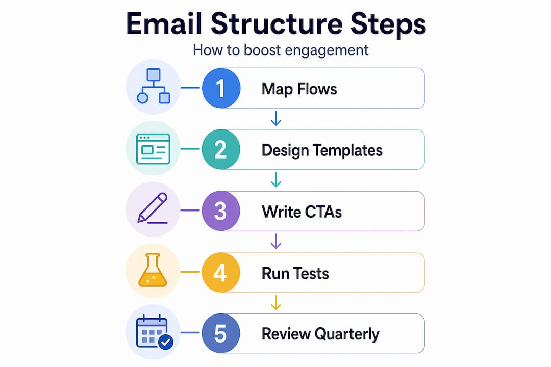 Infographic showing steps to structure ecommerce emails