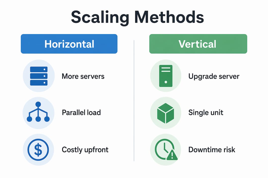 Infographic comparing horizontal and vertical scaling methods