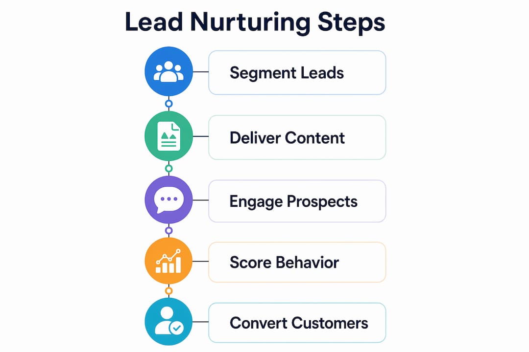 Infographic showing steps of lead nurturing strategy