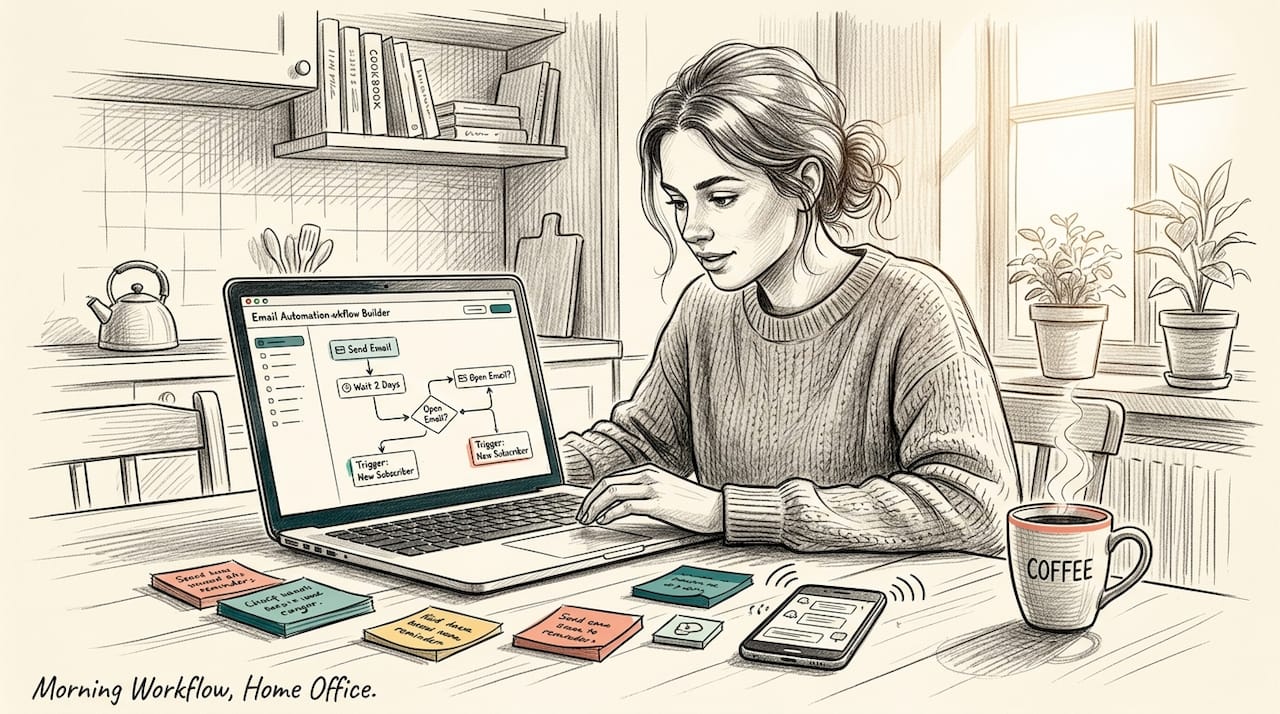 Marketer working on email automation campaign