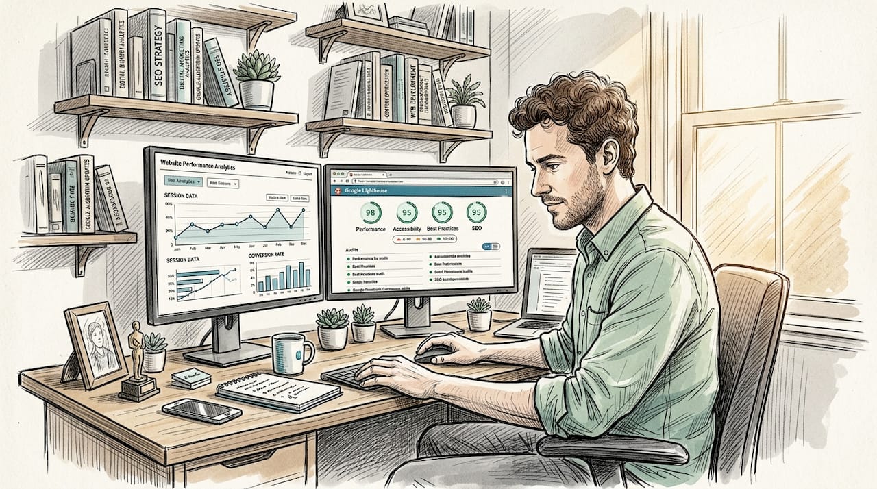 Marketer reviewing site performance audit reports