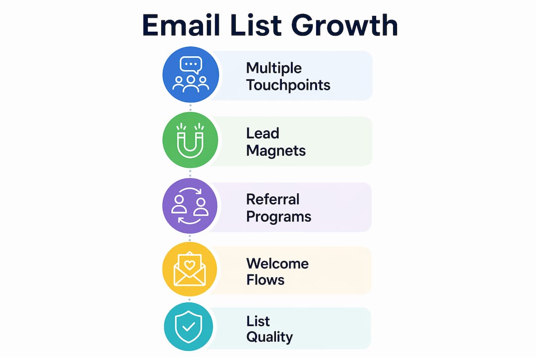 Infographic of ecommerce email list growth steps