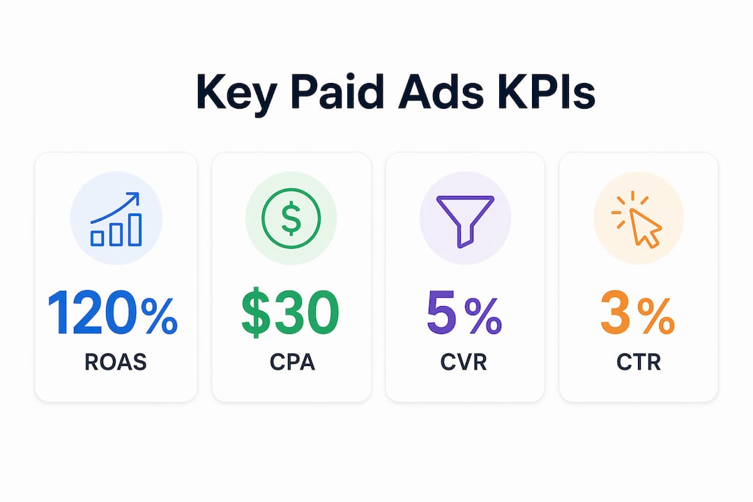 Infographic showing key paid ads KPIs with statistics