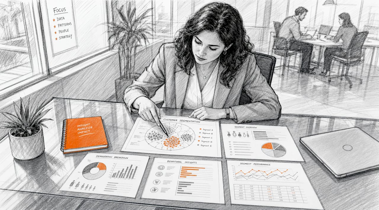 Analyst reviewing customer segmentation charts