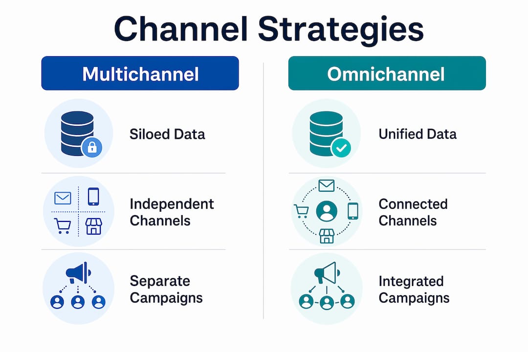 Infographic comparing multichannel and omnichannel marketing