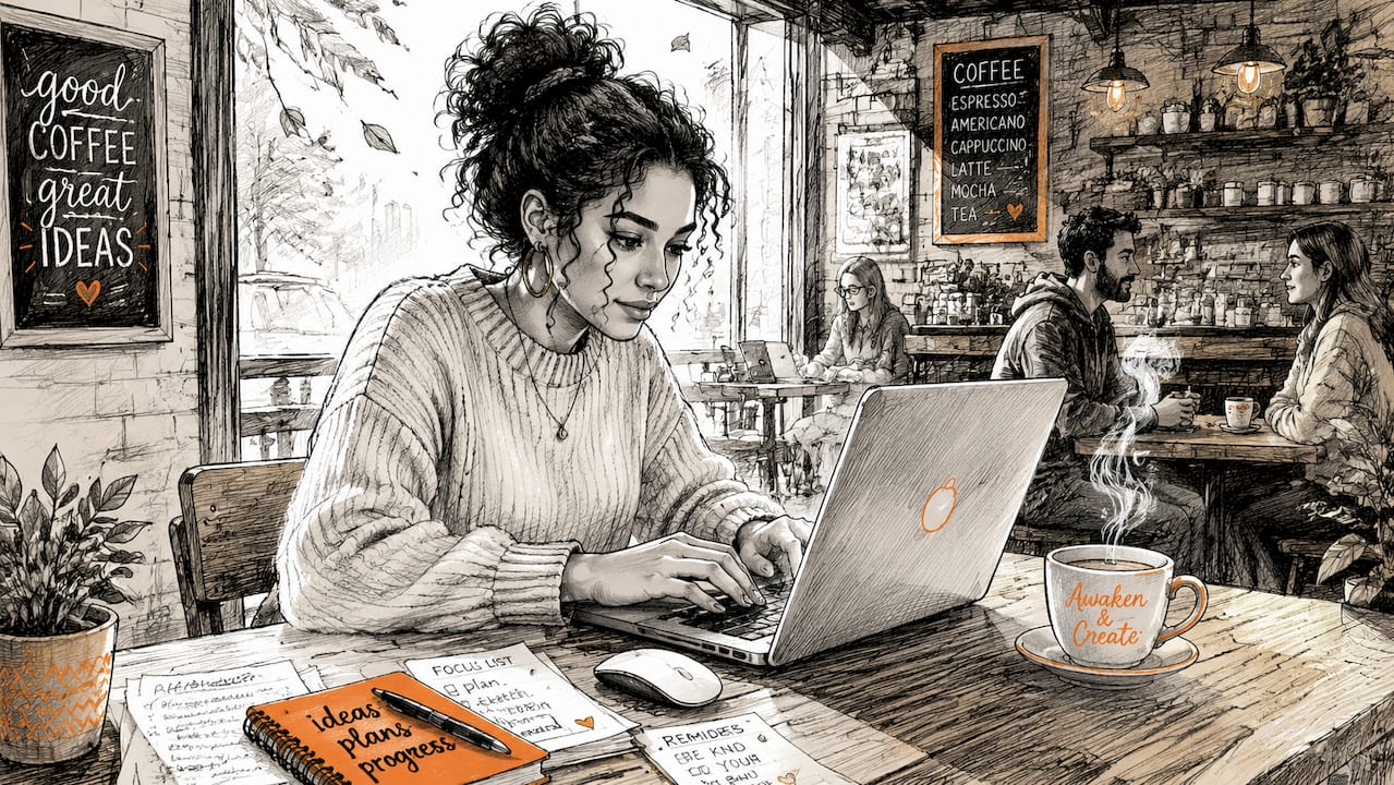 Woman working on laptop in home office