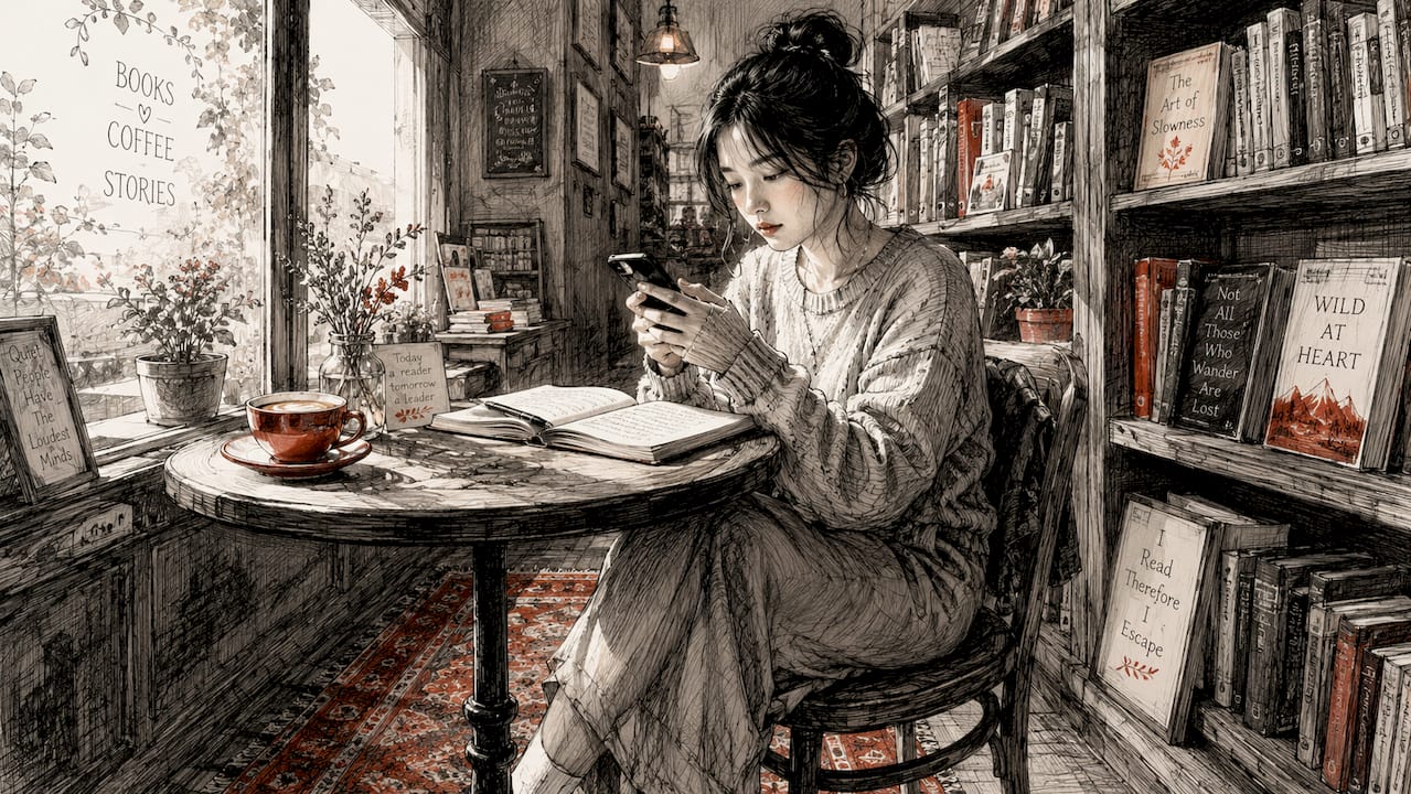 Young woman using smartphone in cafe