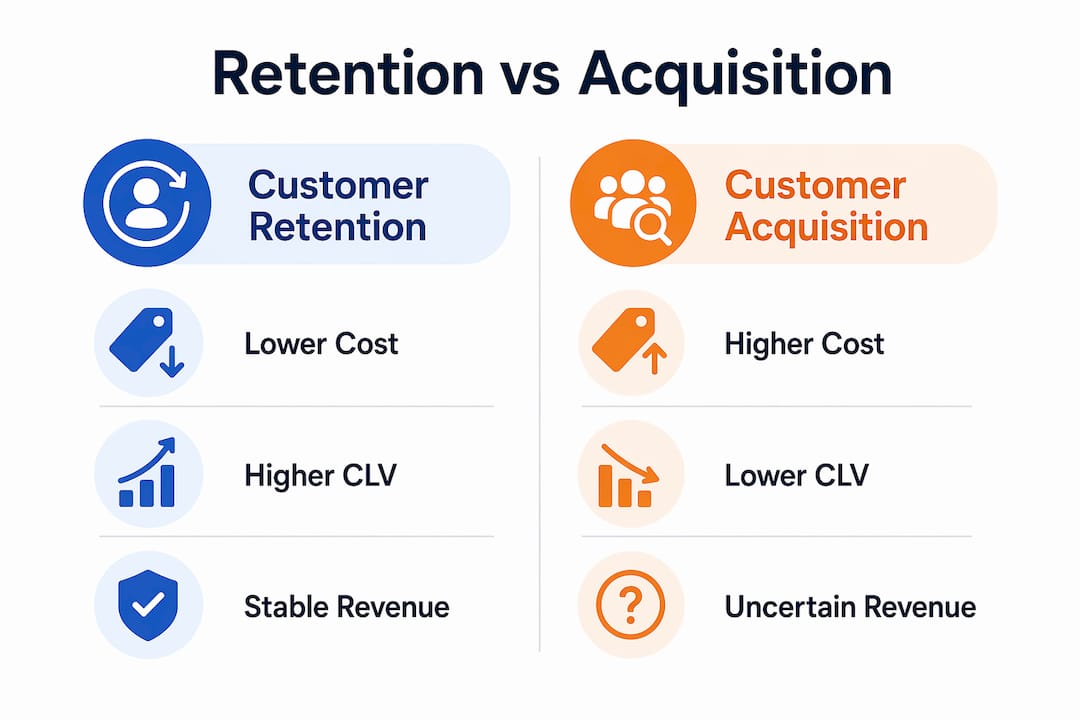 Infographic comparing retention and acquisition benefits