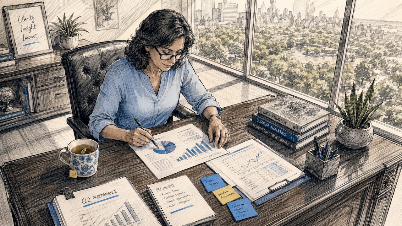 Business analyst reviewing retention reports