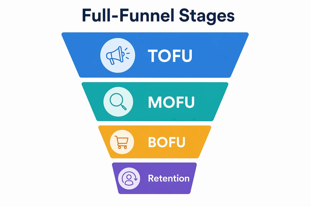 Infographic showing key stages of full-funnel marketing process