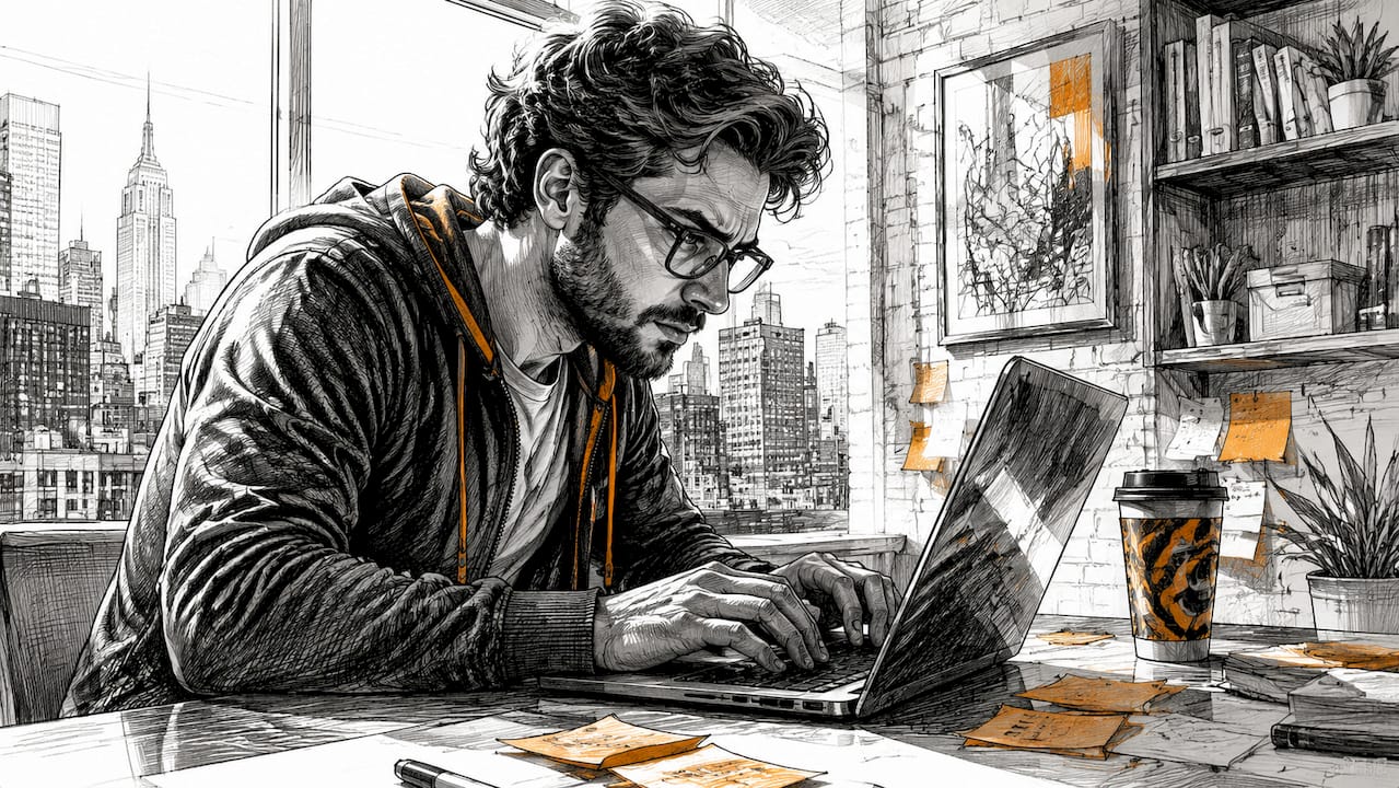 Web developer optimizing website speed at desk