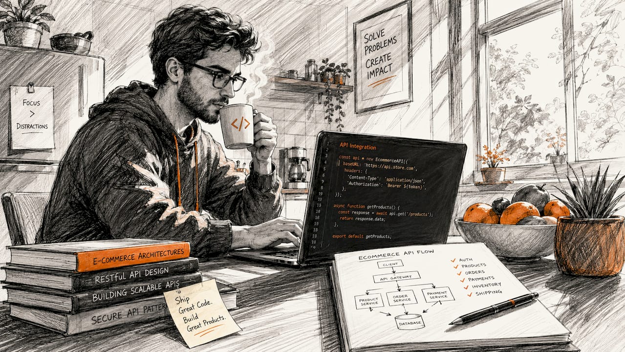 Developer working on API integration at desk