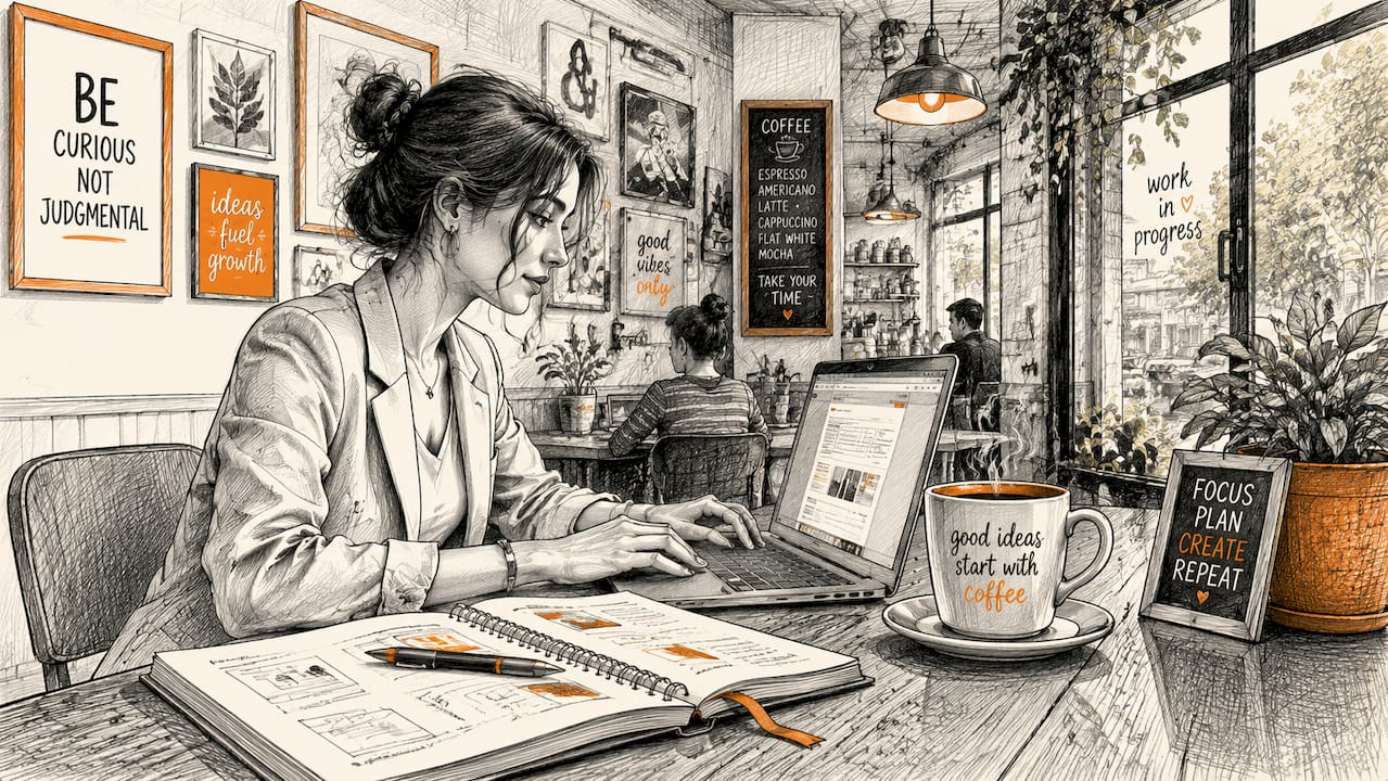 Woman designing email template on laptop
