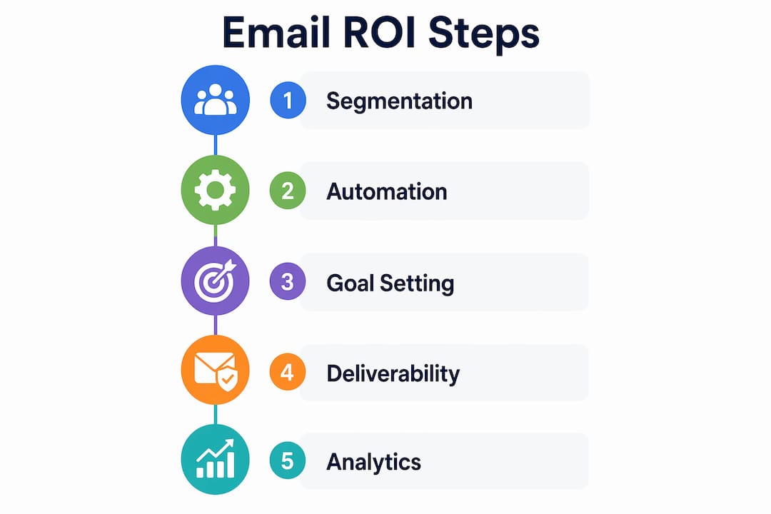 Infographic illustrating steps to improve email marketing ROI