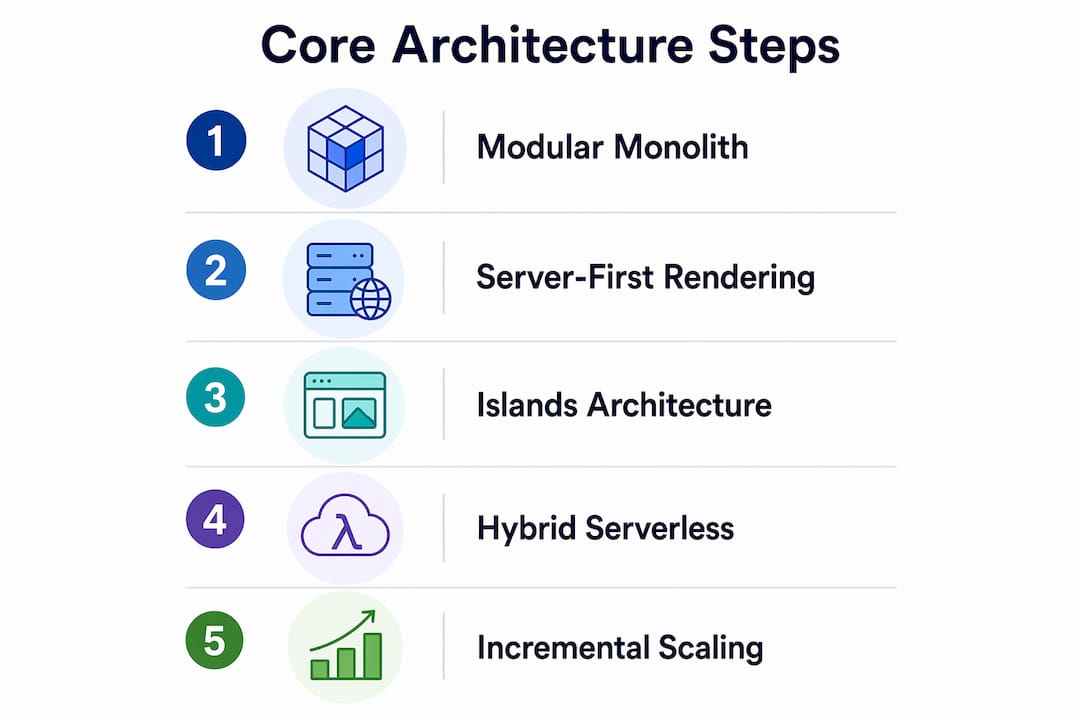 Infographic showing key steps of modern website architecture