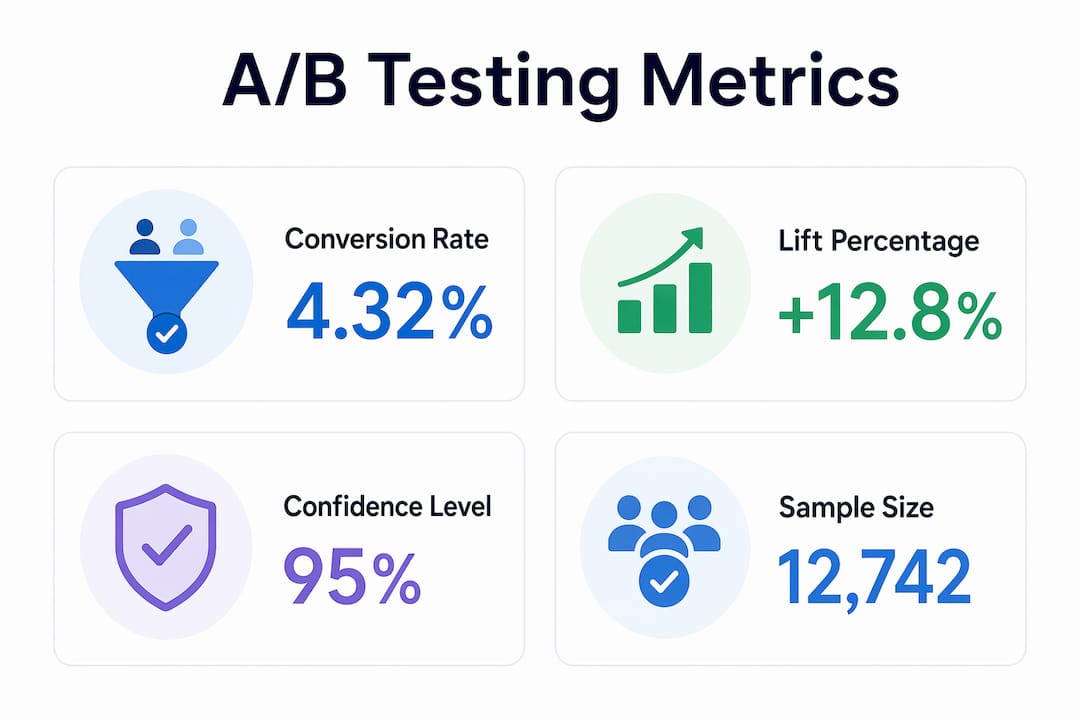 Infographic showing key A/B testing metrics