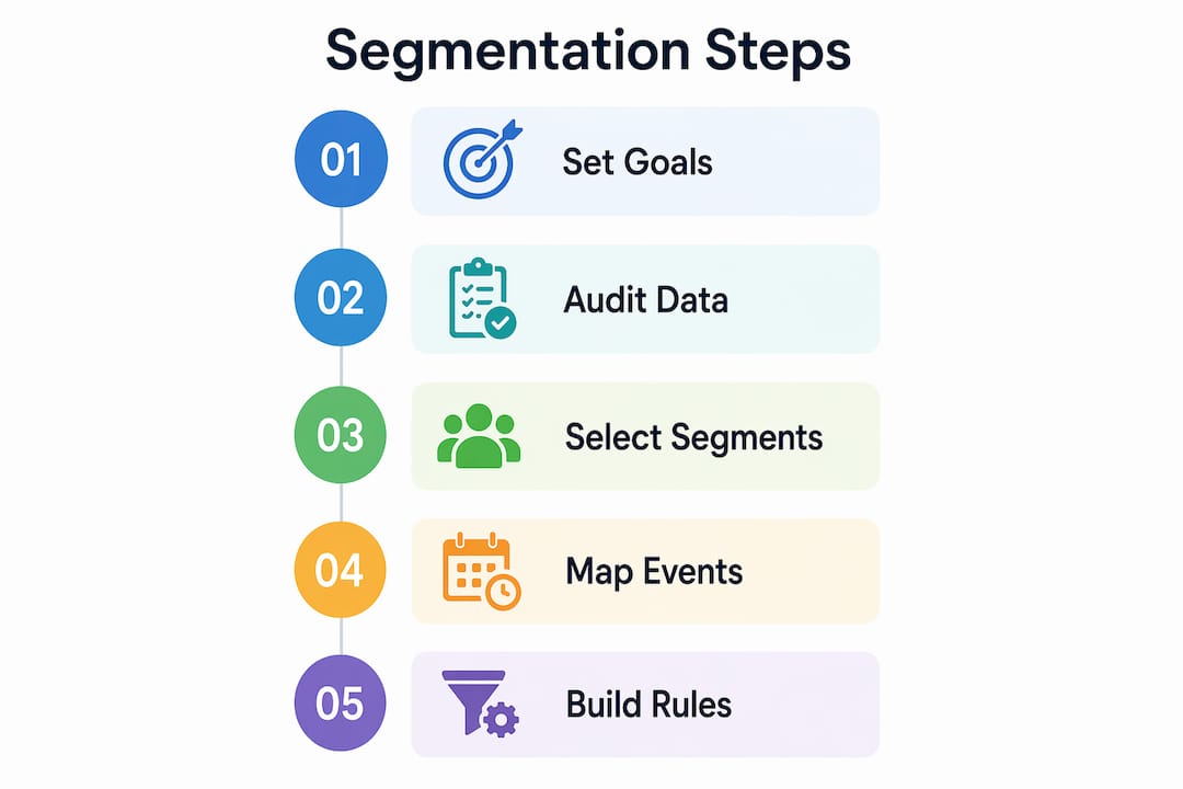 Infographic illustrating step-by-step email list segmentation process