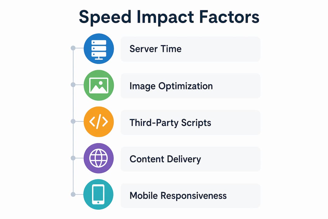 Infographic showing key website speed factors