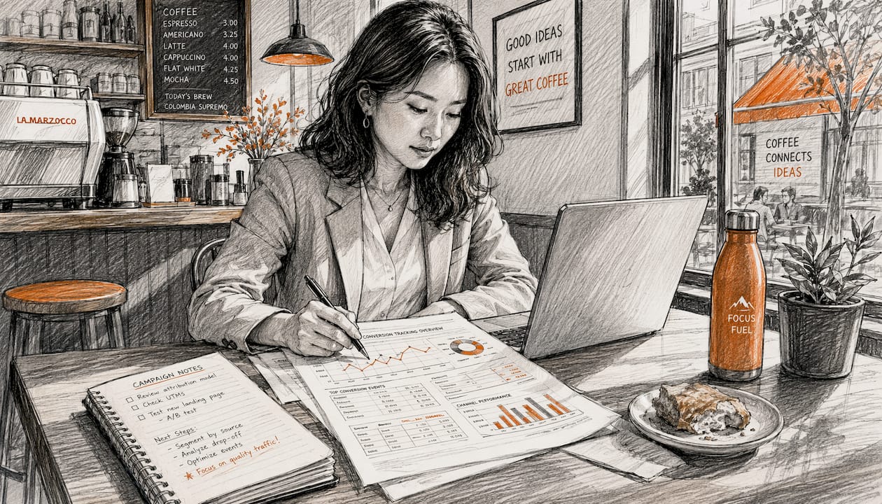 Professional analyzing conversion tracking data