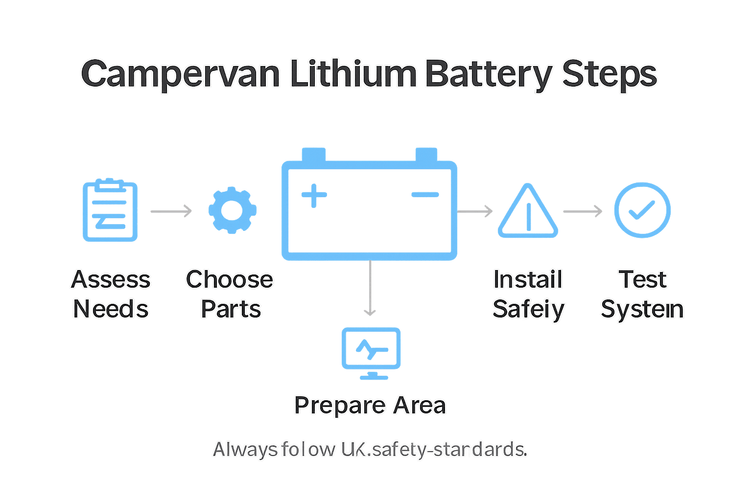 Infographic showing campervan lithium battery setup steps