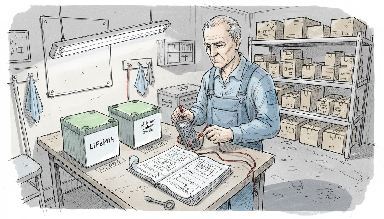 Technician comparing two battery chemistries