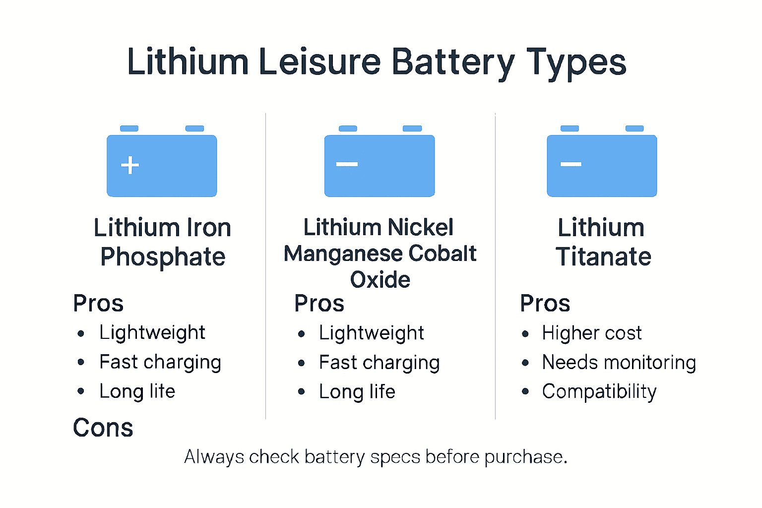 Infographic showing lithium battery types and pros/cons