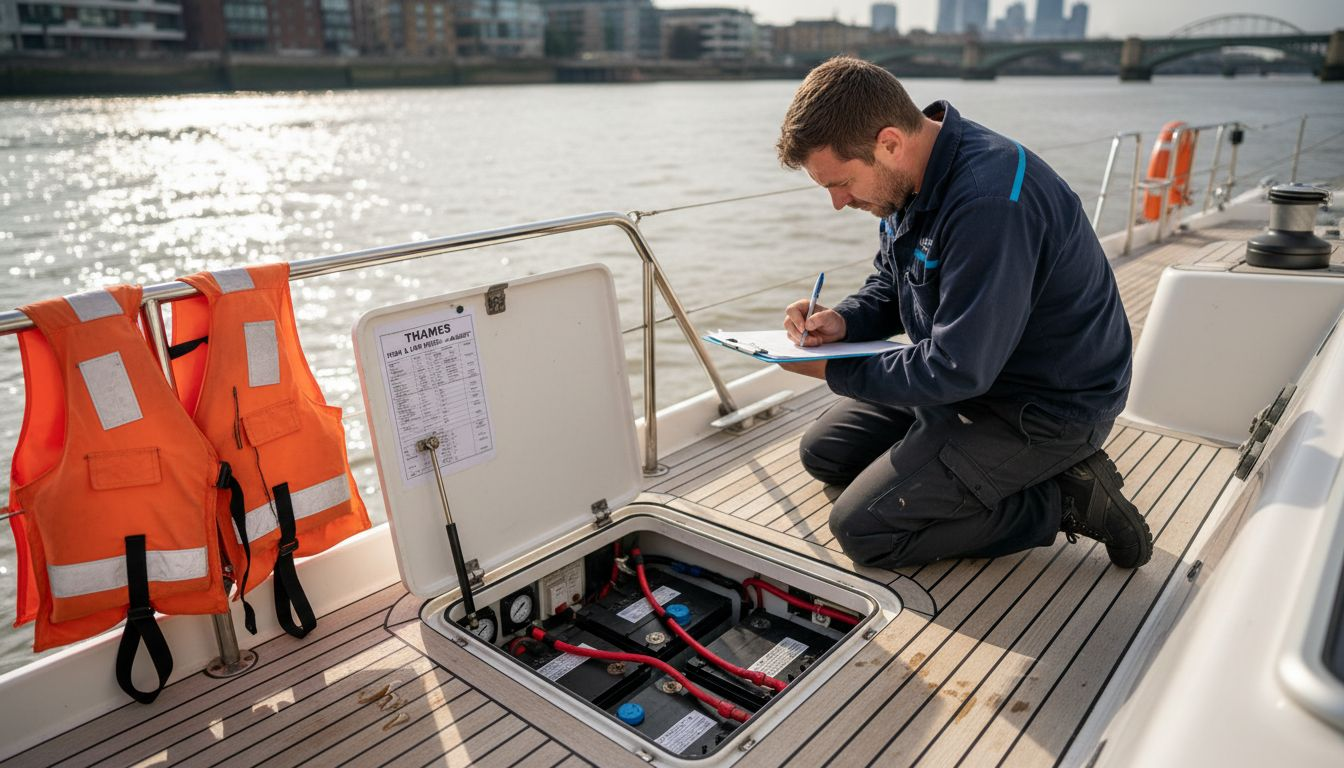 Engineer inspects marine lithium battery setup