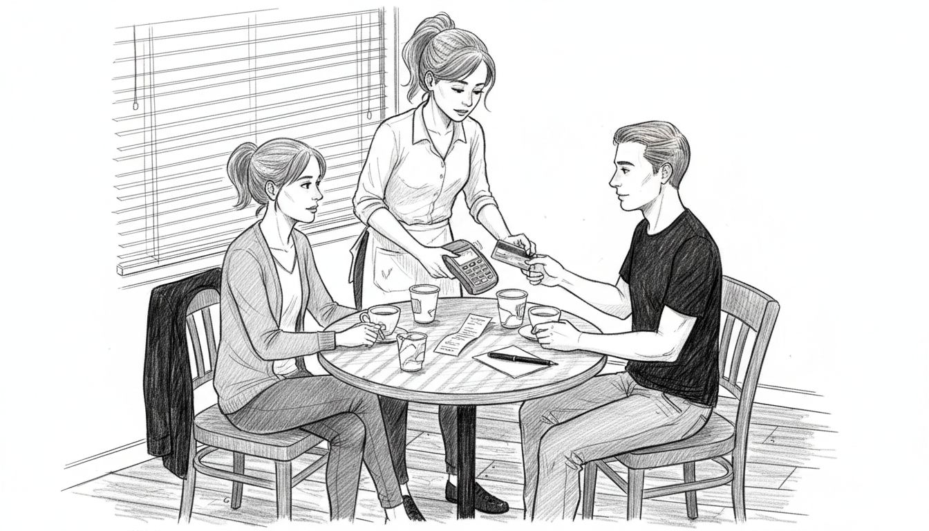 Waitress processing tableside card payment