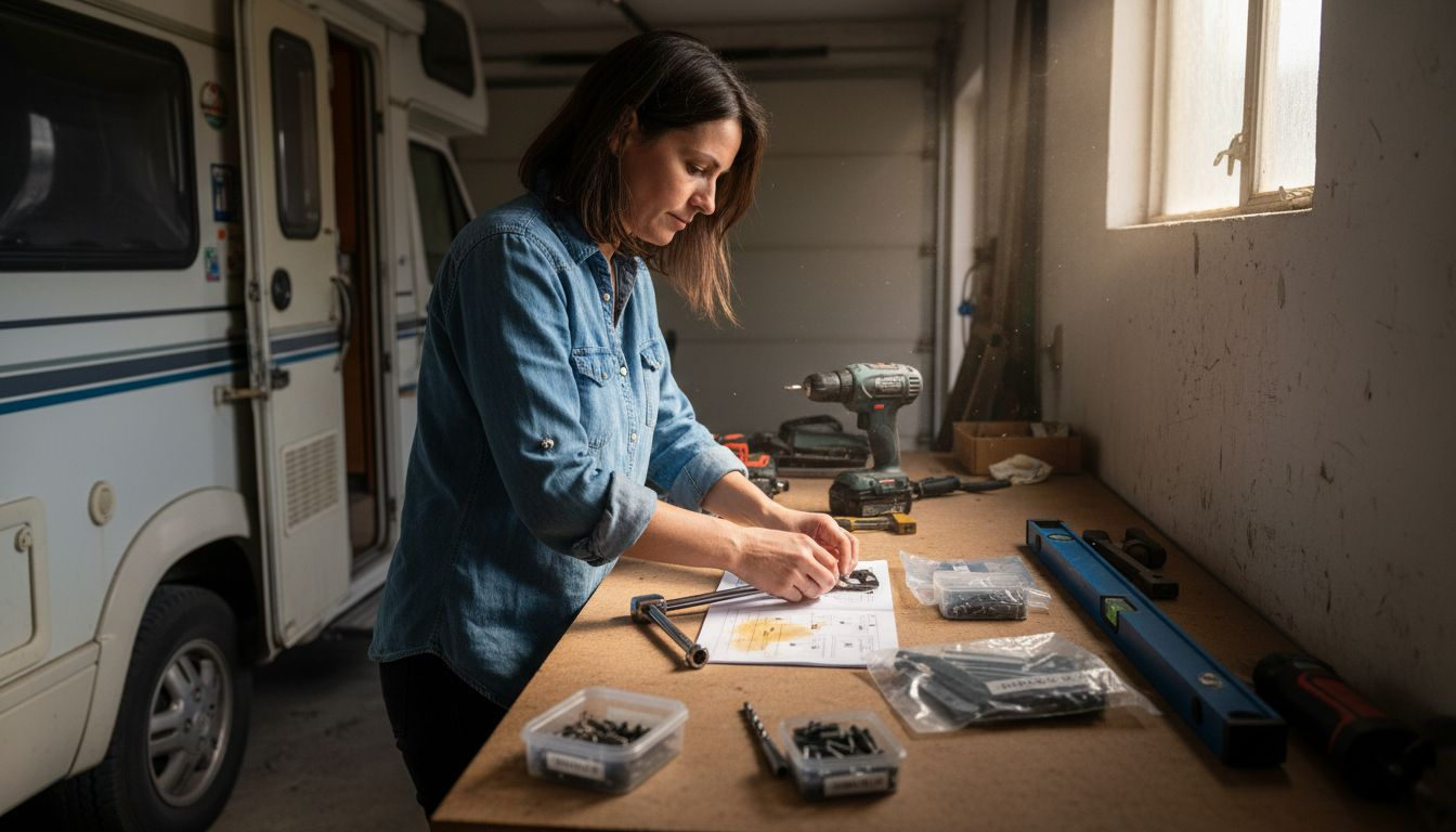 Woman organizing tools for battery install