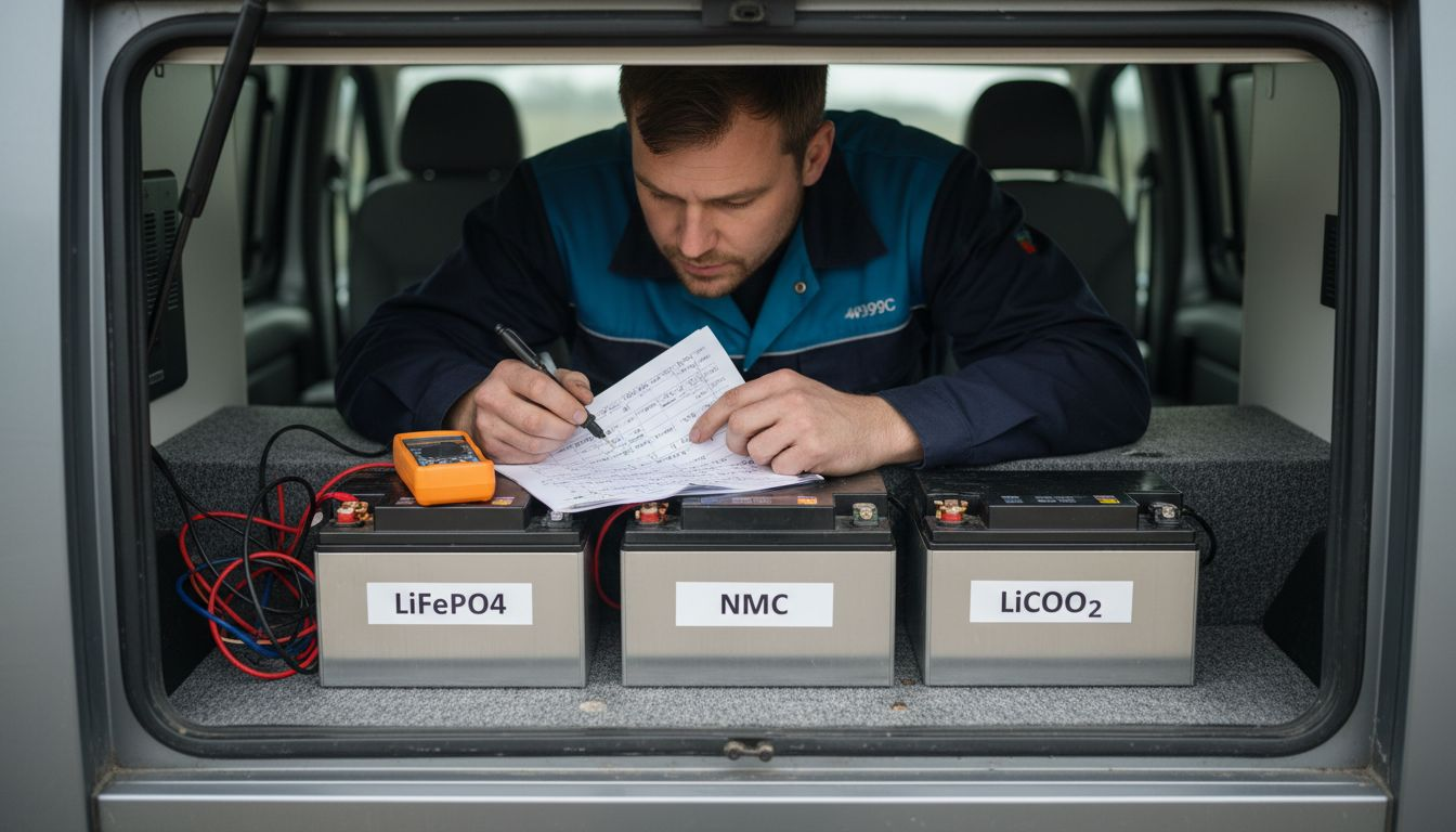 Technician compares lithium campervan batteries