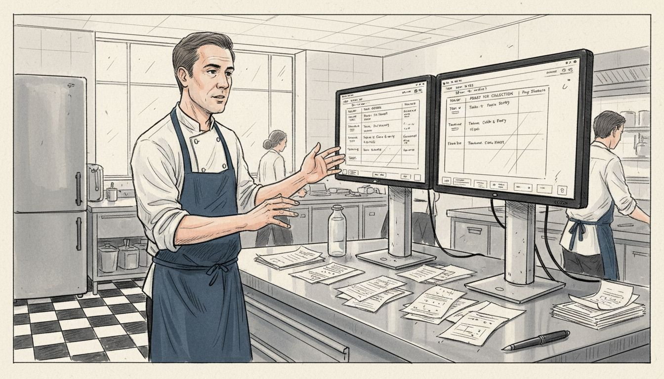 Manager checking multiple kitchen screens
