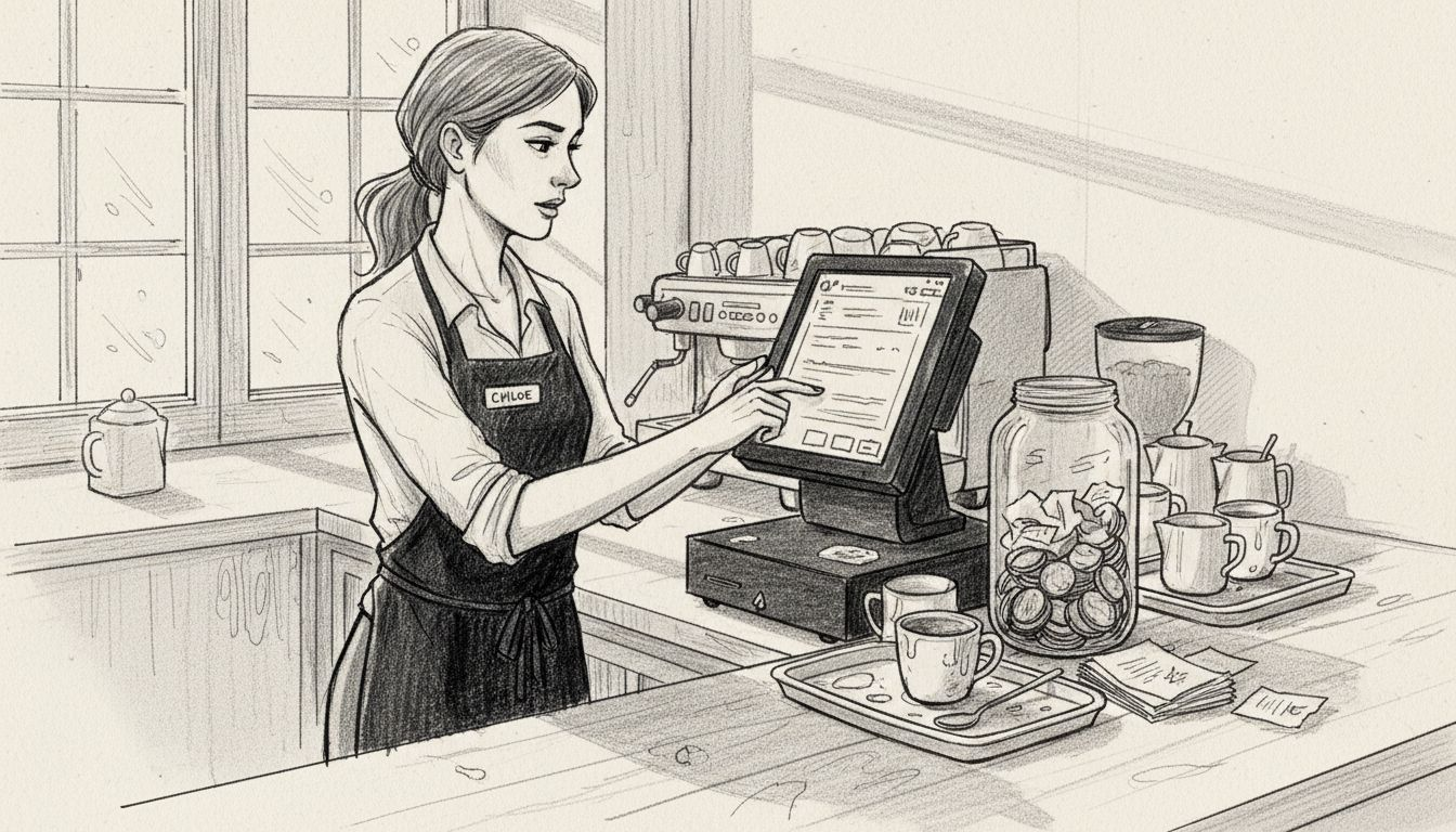 Cafe staff entering orders at busy POS