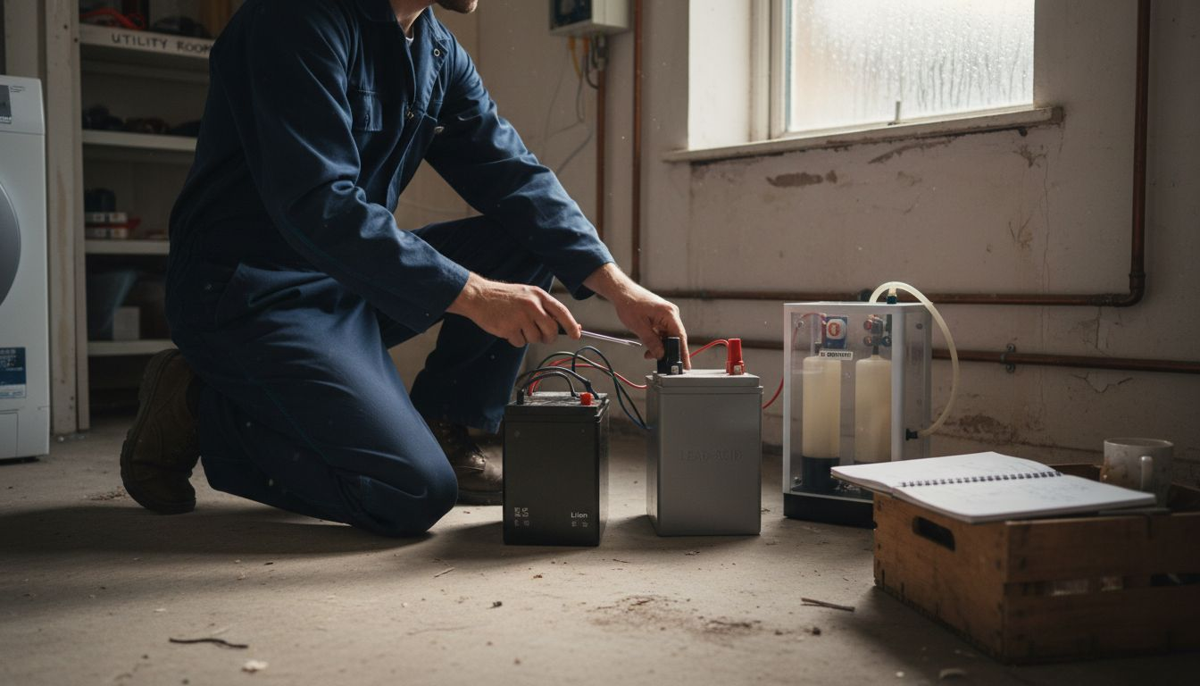 Technician reviews home energy battery types