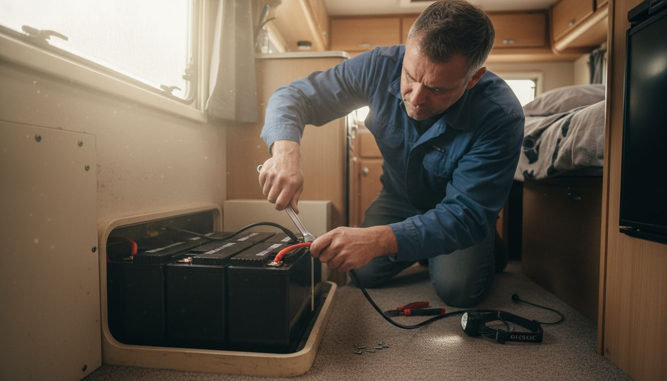 Man installing motorhome battery bank