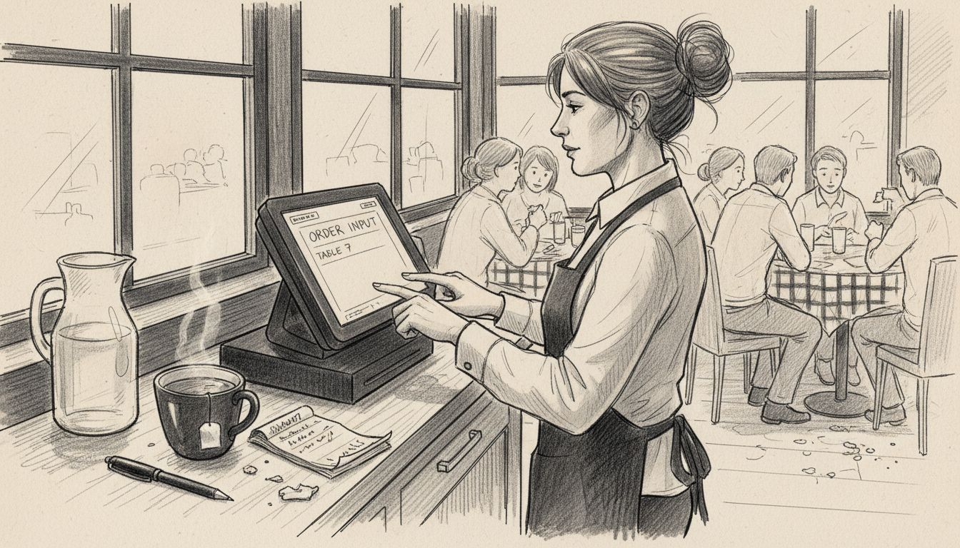 Waitress entering orders into POS terminal